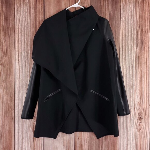 Spanx Womens Small Drape Front Jacket Very Black Convertible Faux Leather 50176R - Picture 6 of 14